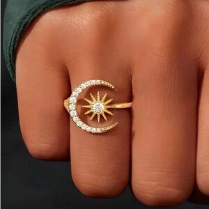 Gold Crescent Moon and Star Ring